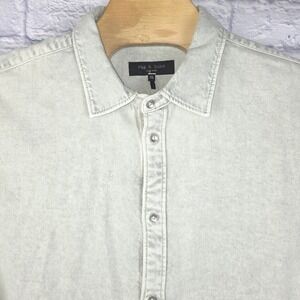 Rag & Bone Men Button Down Shirt Light Gray Cotton Lyocell Long Sleeve Sz 2XL